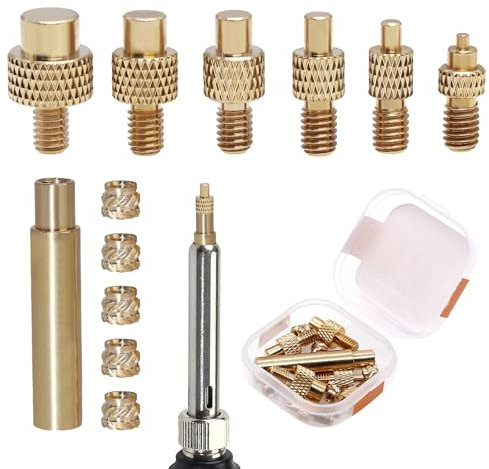 6 Stück Lötkolben Einschmelzhilfe Set, Universal 936 Lötkolbenspitzen für Gewindeeinsätz Einschmelzmuttern M2 M3 M4 M5 M6 M8 Kompatibel mit 3D Drucker Zubehör mit 5 Stk M4 Innengewinde Rändelmuttern