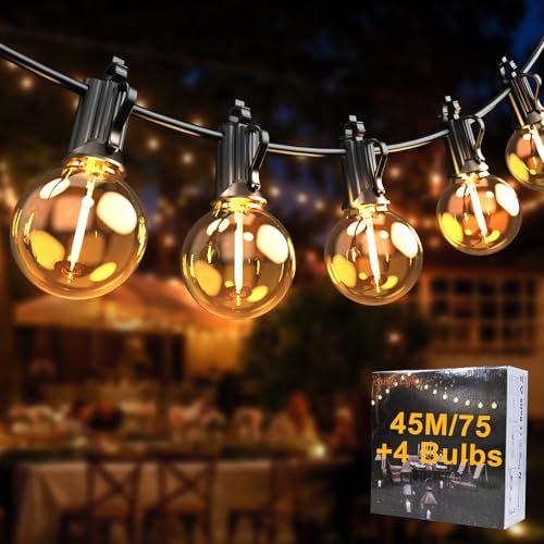 Eamplest Led Lichterkette Außen,45M Outdoor Lichterkette Innen, 2700K Warmweiß IP65 Wasserdicht Lichterketten Glühbirnen G40 für Garten, Terrasse, Hochzeiten, Partys(150FT)