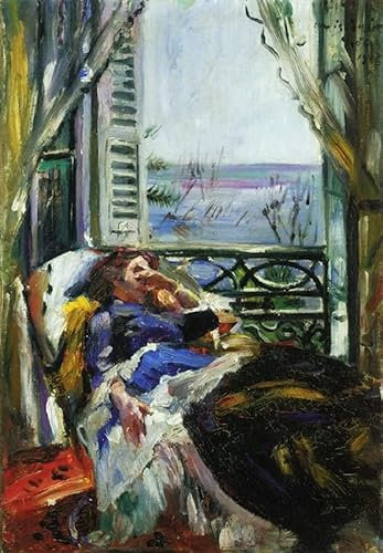 GerRit Leinwandposter ohne Rahmen, 58 x 90 cm, Frau im Liegestuhl am Fenster, Lovis Korinth