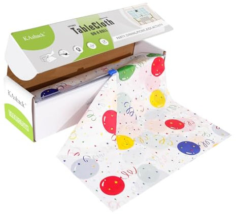 KAshack Einweg Tischdecke aus Kunststoff Rolle-137 * 3000 cm Ballon Geburtstag Plastiktischdecken mit Cutter Box Rechteckige Tischabdeckung für Outdoor Partys Gartentischdecke (Ballon, 137 * 3000 cm)