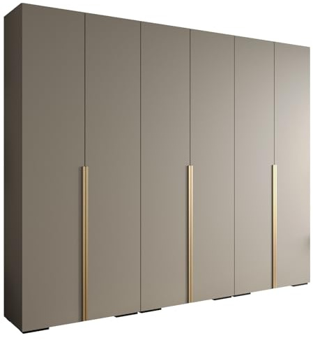 MEBLE KRYSPOL Inova 1 Moderner Schrank mit Regalen und Stange - Aufbewahrungsschrank für Schlafzimmer, Wohnzimmer - 236,7x300x47 cm - KGoldpusfarbe Kaschmir - Frontfarbe Kaschmir - Grifffarbe Gold