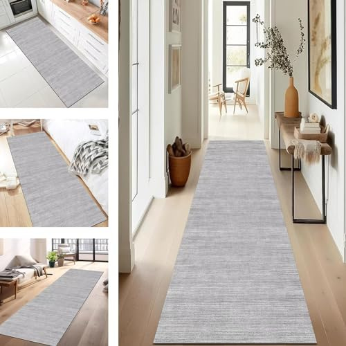 SUCERU Läufer Teppich Lang Flur Küche rutschfest Waschbar Korridor Teppichmatten Grau 40X100CM Küchenteppich Küchenläufer Modern Teppichläufer Flur Schlafzimmer Wohnzimmer Meterware Eingang