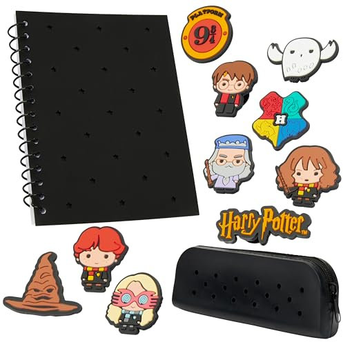 Harry Potter Set Papeterie, Carnet de Notes Personnalisable A5 et Trousse Enfant Zippée, Pins Chibi, Fournitures Scolaires Poudlard, Idée Cadeau