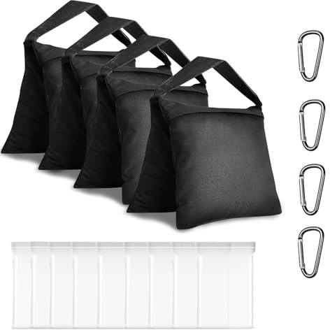 Fatazoii Heavy Duty Sandbags, Light Stand Counterweight Sand Bag, Studio Saddle Bags Designed for Outdoor Entertainment, Yard Parties, Photography, Live Recording - (Black - 4 Packs)