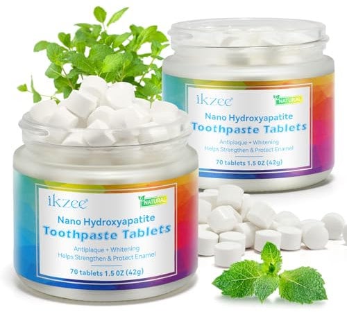 Toothpaste Tablets, Travel Chewable Mouthwash Tablets, Fluoride Free with Coconut Oil, Helps Strengthen & Protect Enamel, Antiplaque + Whitening for Strong, Healthy Teeth(70Pcs, Peppermint)