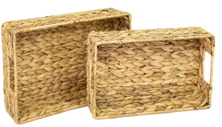STRHPOLE Juego de 2 bandejas decorativas trenzadas de jacinto de agua, cuadradas, 36/40 cm de ancho, bandeja de jacinto de agua tejida a mano, versátil, material natural (40 + 40 cm)