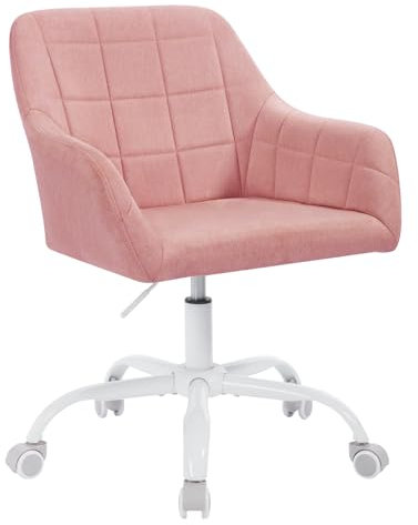 WOLTU Schreibtischstuhl drehbar, Schminktisch Stuhl, Drehstuhl mit Rollen, Bürostuhl ergonomisch, Sessel höhenverstellbar, für Home Office, Schlafzimmer, Büro, Stoff, Rosa+weiß, BS164rs