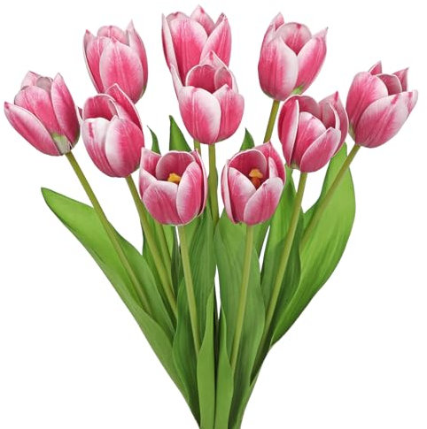 Arborus 10 STK Kunst Tulpen 50 cm Künstliche Blumen für Vase Kunstblumenstrauß Rosa Kunsttulpen Blumengesteckt Kunstblumen für Vase Tisch Regal Deko im Zimmer Büro Haus Hotel