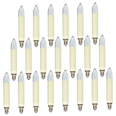Erzgebirgslicht - AUSWAHL - 21 Stück Schaftkerze 23V 3W E10 für 10 Brennstellen Ersatzbirne Glühbirne (Normal-) Schaftkerze Glühlämpchen für Lichterketten Pyramide und Schwibbogen (keine LED!)