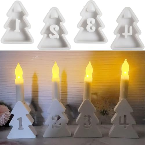ALEFBET Silikonformen Gießformen Weihnachten, Silikonform Weihnachten Kerzenhalter Silikonformen Zahlen 1-4, Silikon Gießform Weihnachtsbaum Gipsformen zum Gießen