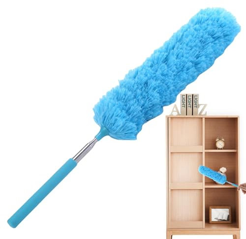 Buerfu Spolverino telescopico | Spolverino in fibra riutilizzabile flessibile, strumento di pulizia flessibile e pieghevole, per ragnatele e soffitto con asta telescopica ergonomica per auto e mobili