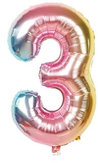 Oirigaga 44 Stück Geburtstagsdeko Set, Kindergeburtstag Party Deko Luftballons, Cartoon Helium Ballons Folienballons mit Happy Birthday Banner und Cake Topper für 3 Jahre Jungen Mädchen, Blau Rosa