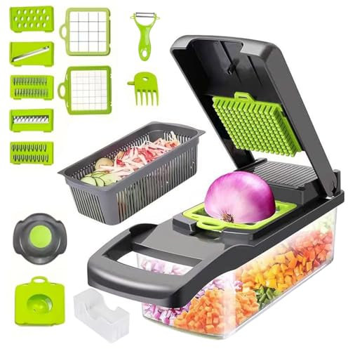 Vegetable Chopper Vegetable Cutter Mandoline Vegetable Slicer, 16 In 1 Vegetable Chopper, Onion Potato Salad Food Fruits Choppers Manual, Kitchen Tools & Gadgets, with 7 Blades, Cleaning Brush, Peeler