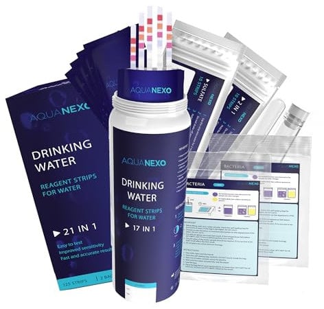 AQUANEXO 21 parametri, 125 + 20 strisce reattive per acqua potabile + 2 test batteri coliformi, strisce reattive pH, tester per acqua potabile, misurazione della durezza dell'acqua, test dell'acqua