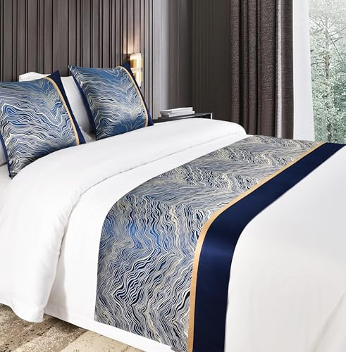 Eseriallen Luxuriöser Bettläufer, Hotelqualität, 210 x 50 cm, für 1,5 m Bett, eleganter, bequemer Stoff mit passenden Kissen, knitterfrei und hochwertiges Finish, Blau