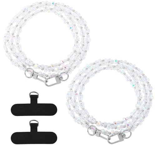 ZONJIE 2 Stück Handykette Universal zum Umhängen, Handyanhänger, 120CM Handy Kette Perlen Schlüsselband, Handy-Charm-Armband, Handgelenkkette, Handyband, Anti-All-Sicherheit, 2 Pads für Smartphone