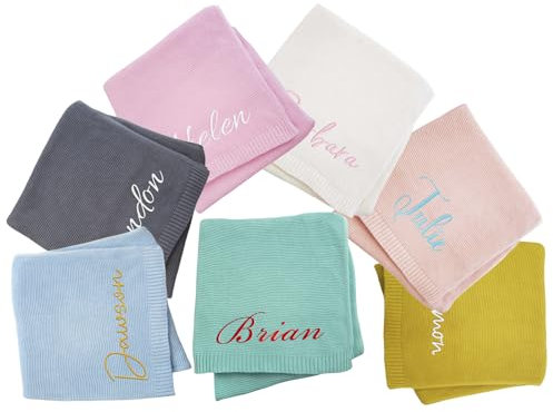 JIOJOG Decke Personalisiert Baby, Personalisierte Baumwoll Baby Decke mit Namen - Geschenke Zur Geburt Mädchen/Junge Personalisiert, Gilt Decken für Kinderwagen und Kinderzimmer, 75x100cm