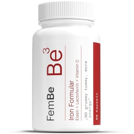 Hochdosierte Eisentabletten für Frauen mit Vitamin C & Lactoferrin - magenfreundlich & hoch bioverfügbar - vegetarisch, ohne Zusätze - Eisen-Bisglycinat & natürliches Vitamin C - 60 Kapseln