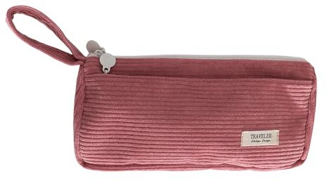 pumpumlia Federmäppchen aus Cord mit großem Fassungsvermögen, Federtasche mit zwei Fächern für Studenten, Jungen, Mädchen, Teenager, Schule, rot