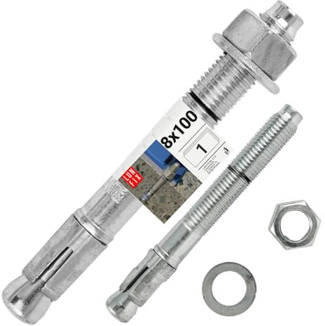 Boulons ancrage béton 8x100 – Cheville molly acier zingué avec goujon, tige filetée, écrou, rondelle – Fixation charge lourde, vis béton, scellement chimique – Ancrage robuste Lun Fix