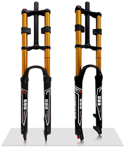 26 27.5 29 Mountain Bike Horquilla De Suspensión Aire Ajuste Rebote 145mm Recorrido QR 9x100mm 1-1/8 Straight Steerer Downhill Horquilla Delantera De Doble Hombro Para XC/AM/DH MTB(Gold,27.5'')