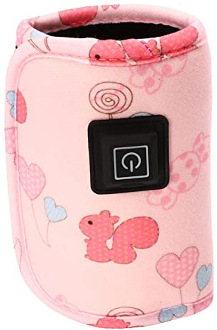 FRCOLOR USB Bottle Warmer Cover Portable Heating Pouch for Car Travel Gears for Quick Even Heating Fits Bottles for Parents Pink Squirrel Random Color