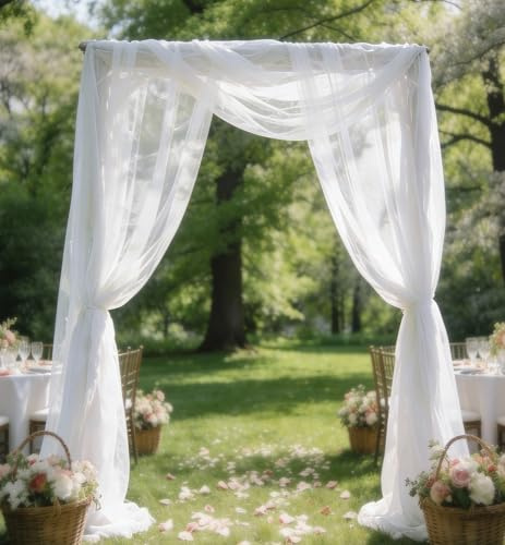 Tüllstoff weiß, 12m x 1.6m Weißer Tüll Netzstoff für Hochzeitsdeko & Nähen | Weiches Organza-Gewebe, Deko-Textil als Tischdecke durchsichtig & Tischläufer, für weiße Hochzeit, Party & Innenhof-Deko