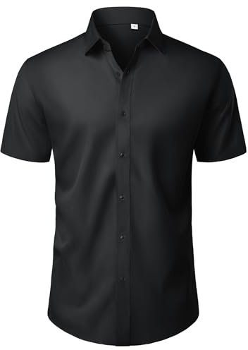 J.VER Black Shirts Men Short Sleeve Dress 4-Way Stretch Regular Fit Casual Formal Business Summer Button Down Shirt 3XL