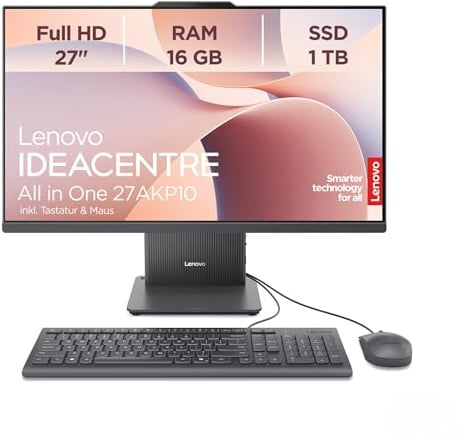 Lenovo IdeaCentre All-In-One | 27 FHD Display | Ryzen 7 250 |16GB | 1TB | All in One|27 Full HD Display|AMD Ryzen 7 250|16GB RAM|1TB SSD|Windows 11 |Grau|inkl. Maus und Tastatur| inkl. Webcam