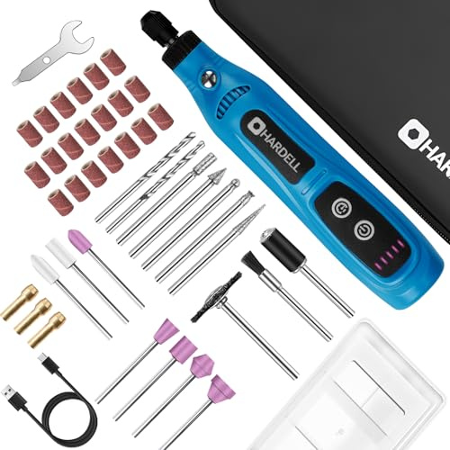 HARDELL 3.7V Mini Cordless Rotary Tool with 43 Accessories, 5-Speed Rotary Tools Kit, Type-C Charging for Engraving, Sanding, Polishing, Drilling, Grinding, Small DIY Crafts