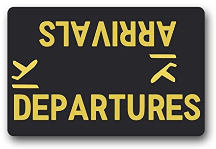 Eureya Fußmatte „Arrivals Departures“, lustige Fußmatte für den Eingangsbereich, maschinenwaschbar, 60 x 40 cm