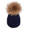 feifanshop Warm Mütze Pelz Bommel Echtpelz Waschbär Ski-Mütze Fellbommel Pelzbommel Raccoon (Navy blau)