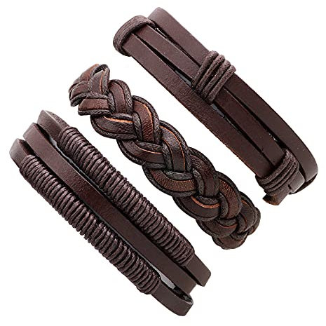 Thajaling 3 Vintage Lederarmband geflochtene Seil Armband Freundschaftsarmband für Männer Frauen