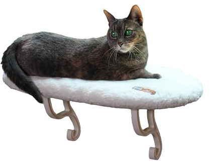 K&H PET PRODUCTS - Amaca per finestra per gatti Kitty Sill, morbida copertura in pile, facile da montare, copertura lavabile in lavatrice, 35,5 x 60,96 cm, crema