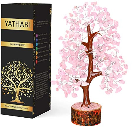 YATHABI Albero di quarzo rosa, scrivania al quarzo, decorazione Feng Shui, cristallo curativo, cristalli di guarigione, pietra Reiki, chakra, buona fortuna, gemme fatte a mano, dimensioni 20-45 cm