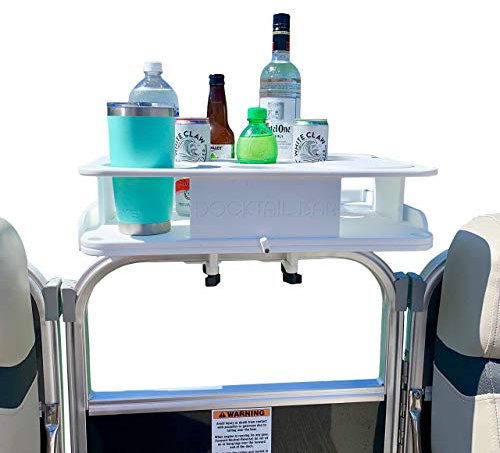 Docktail Bar Boat Caddy Organizer - Pontoon Rail Mount | Portable Boat Table with Cup Holders