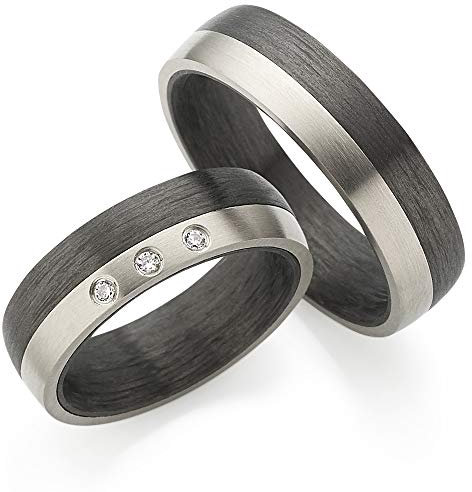 123traumringe Eheringe in Carbon & Titan I Partnerringe mit 3 Zirkonia & Etui I Gravierbare Eheringe mit Ringgröße 50-70 mm I Hochwertige Verlobungsringe in 6 mm Breite & 2,4 mm Stärke I S67A