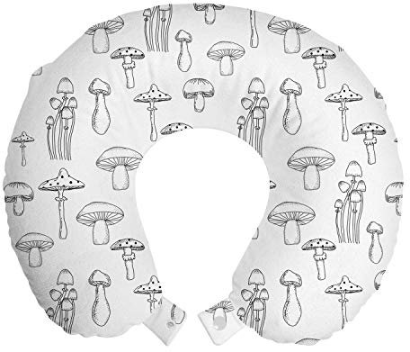 ABAKUHAUS Pilz Reisekissen Nackenstütze, Monochrom-Gekritzel-Kunst, Schaumstoff Reiseartikel für Flugzeug und Auto, 30x30 cm, Schwarz-Weiss