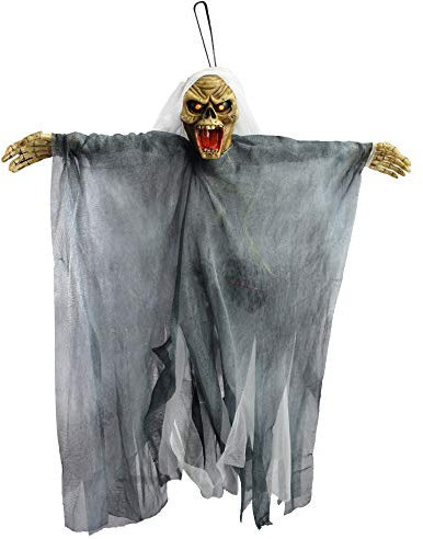 TRIXES Halloween-Dekorationen - Küchendekoration - Spukhaus - Hausparty - Hängende Skelettdekoration - Harzgeisterfigur - Leuchtende Augen - Schreiende Stimme