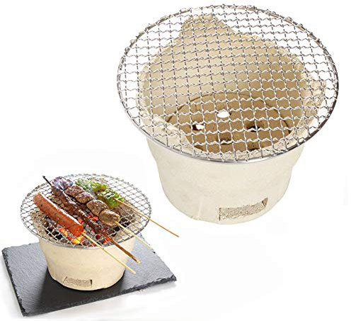 Tapas, parrilla de barro al aire libre, parrilla de cerámica, asador de barbacoa, barbacoa de carbón de leña, mesa de barbacoa, horno de calefacción, para picnic, jardín, terraza, camping (blanco, S)
