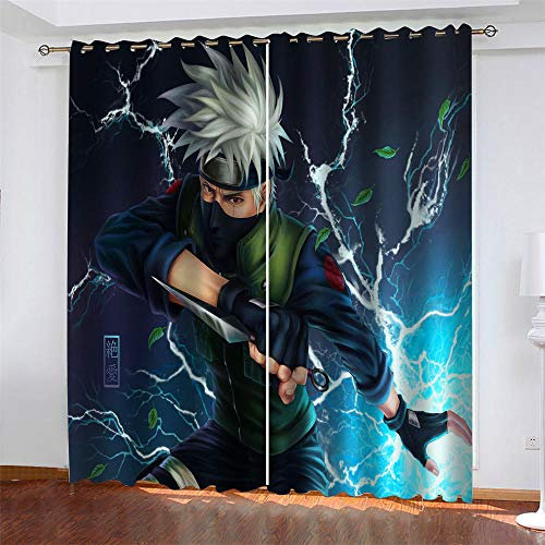 LLWERSJ Vorhänge Blickdicht Anime Naruto Kinder Vorhang Blickdicht Thermovorhang Verdunkelungsvorhänge mit Ösen für Wohnzimmer Schlafzimmer Kinderzimmer 2er Set B75x H166cm