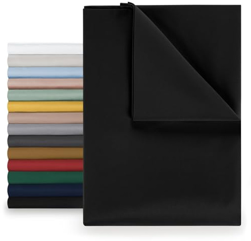 Blumtal® Basic Betttuch 220x275 cm für Matratzen 140x200 cm - Bettlaken ohne Gummi - OEKO-TEX zertifiziertes Betttuch ohne Gummi - Leintuch aus gebürstetem Microfaser - Bettlaken 140x200 cm in Schwarz