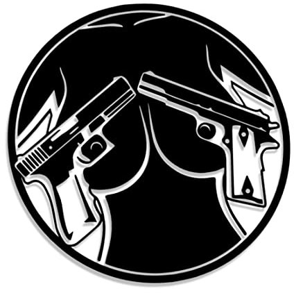 Decus Shop Pistolen und Brüste 3040 Aufkleber rund