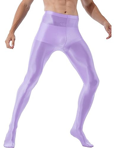 inlzdz Collant da Uomo Collant Lucidi con Olio con Marsupio Calze Leggings Collant in Nylon Collant Modellanti Sottili Jeggings Pantaloni Calzamaglia Sportiva Viola Chiaro L