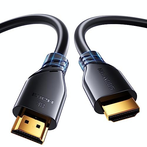 SOOMFON Cavo HDMI 2.1 8K 2M, Cavo HDMI 8K 60Hz/ 4K 120Hz da 48Gbps, Doppio Maschio Placcato Oro, Supporta HDR, eARC,Ethernet, 3D, Dolby Vision/Atmos, per PC,PS 5/4, XBox, TV, Proiettore, Monitor