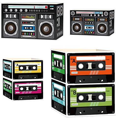 8 Pcs 80's Party Retro Cassette Tape Centerpieces Bucket Decorations Back to 80s 90s Hip Hop Radio Theme Popcorn Boxes Supplies Retro Music Culture Party Novelty Bags Favor for Adults Kids