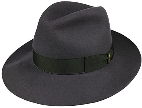 Borsalino Breitrand Bogarthut Haarfilzhut Filzhut Herrenhut Damen/Herren - Made in Italy Bogart Hut mit Futter, Ripsband Frühling-Sommer Herbst-Winter Frühjahr Sommer Herbst Winter - 60 cm grau