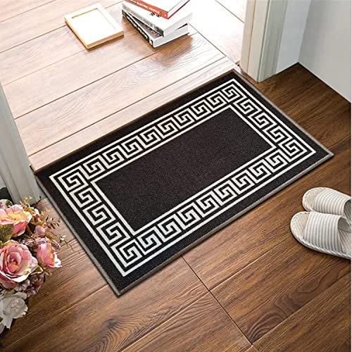 B&B Non Slip Door Mat Super Absorbent Heavy Duty | 40 x 60 cm Machine Washable Doormats for Kitchen and Office Indoor Outdoor Anti Slip Floor Mat - Greeky Rug Dark Grey & Cream