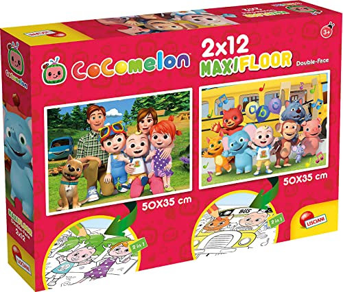 Lisciani – COCOMELON – Maxi-Puzzle für Kinder ab 3 Jahren, 2 x 12 Teile, 2 in 1 doppelseitige Vorder-/Rückseite mit farbiger Rückseite – fördert die Kreativität