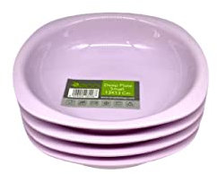 ECO 4 Pc Unbreakable Deep 13 x 13 cm Lilac Round Plastic Plates | Small High Edge Kids Plates | Stackable Plastic Plate Reusable for Birthdays, Picnic, BBQ & Parties (Lilac, Small)